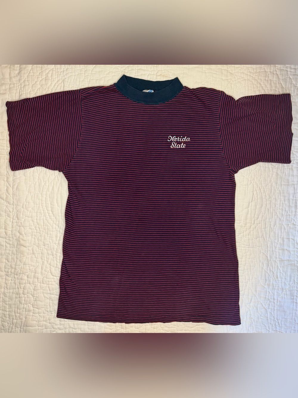 VTG 70s Champion Florida State Single Stitch Blue Bar Striped T Shirt USA MED - Picture 2 of 12